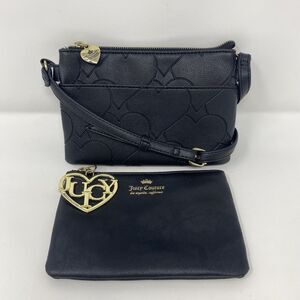 Juicy Couture Embossed Crossbody Bag Black Gold Heart Charm Removable Pouch Y2K
